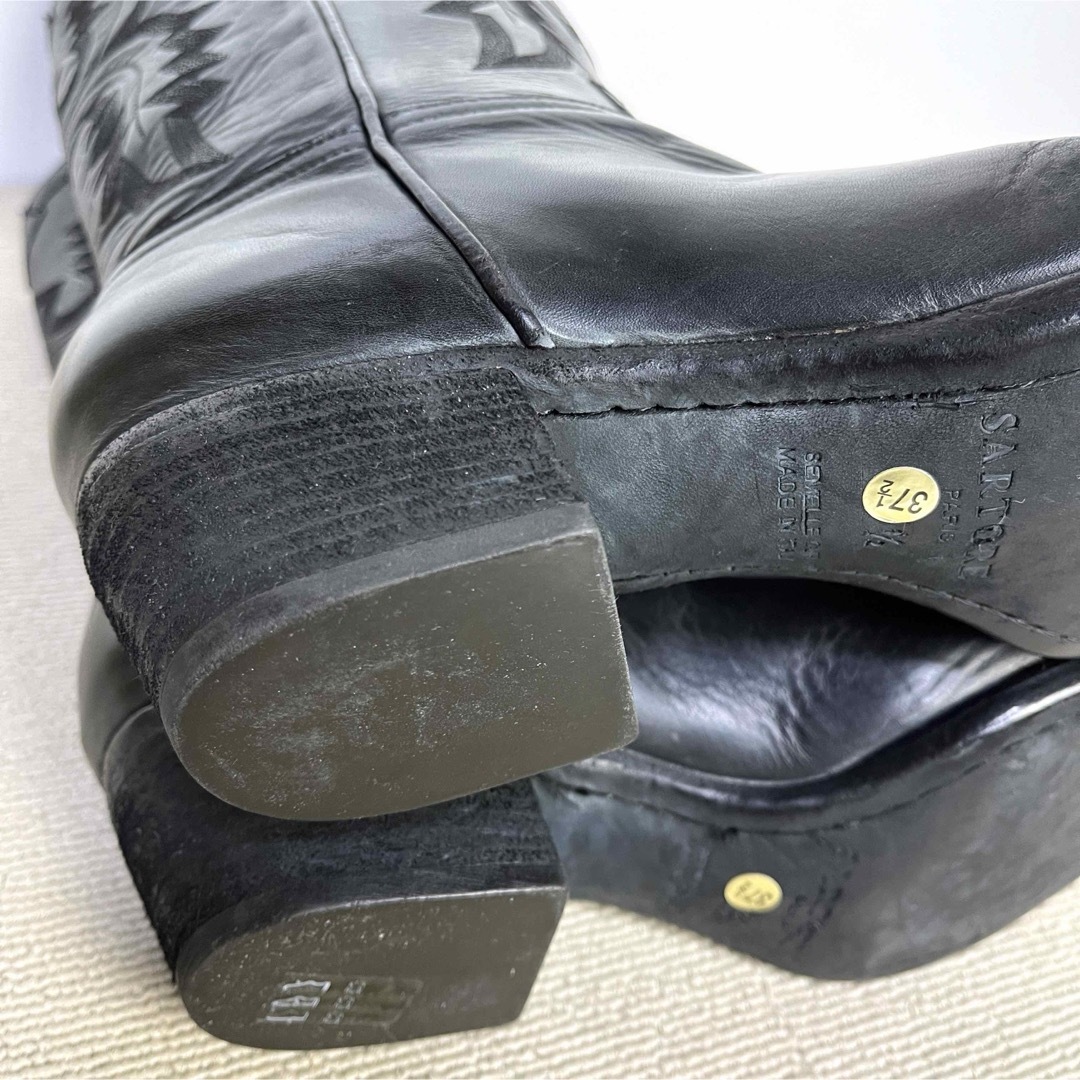 37.5 SARTORE ウエスタン ロングブーツ 黒 24.5 アンティーク 37.5 SARTORE ウエスタン ロングブーツ 黒 24.5 アンティーク