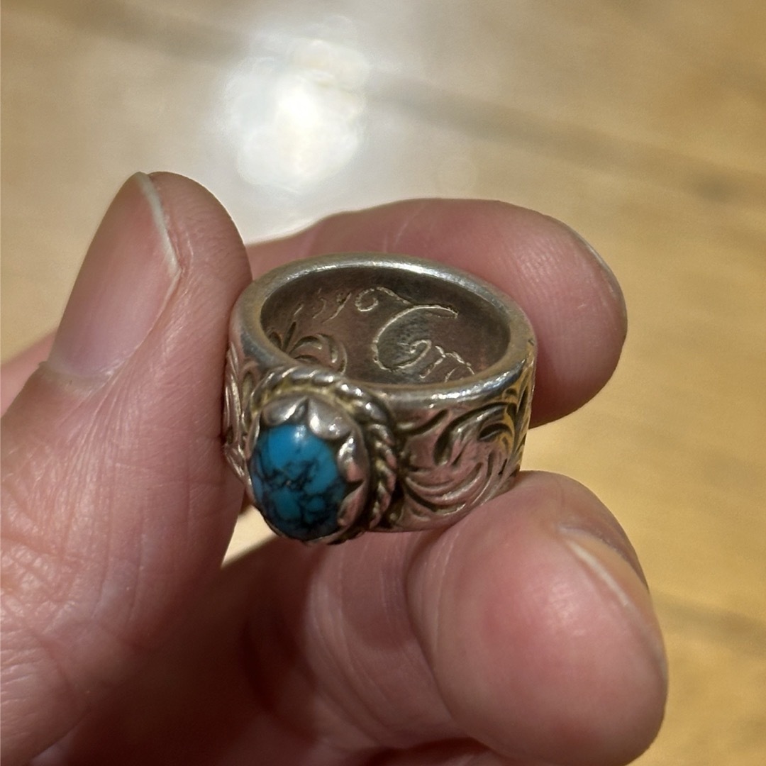 オールド 唐草 OLD ターコイズ付き先金特大フェザー 左向き オールド 唐草 OLD ターコイズ付き先金特大フェザー 左向き