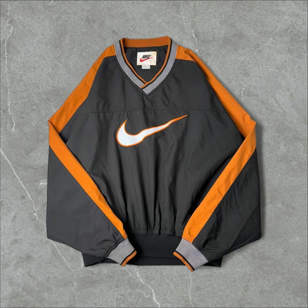 90s USA製 NIKE ビッグロゴ ナイロンプルオーバー L 黒 オレンジ 90s USA製 NIKE ビッグロゴ ナイロンプルオーバー L 黒 オレンジ