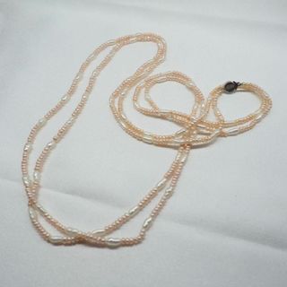 パールネックレス 本真珠 淡水 シルバー刻印 ロング 2連 ベビー 極美品(ノーカラージャケット)