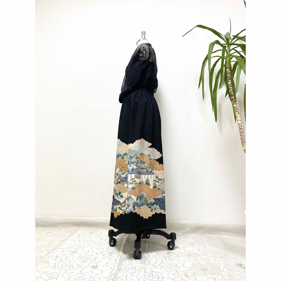 大人可愛いセレブ着物スカートフリーサイズ黒留袖着物リメイク 大人可愛いセレブ着物スカートフリーサイズ黒留袖着物リメイク