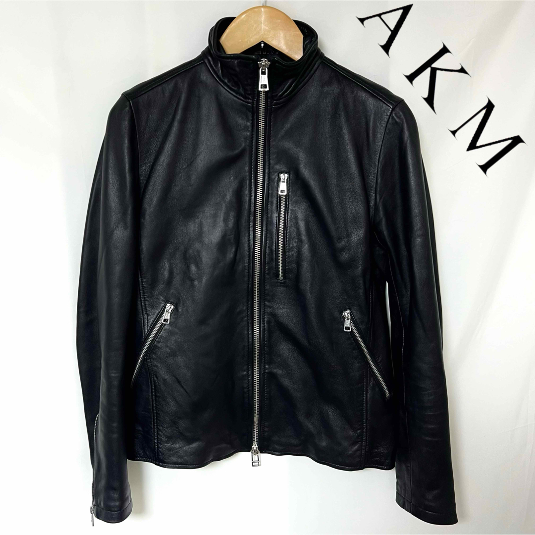 美品✨AKM ライダースジャケット シングル ダブルジップ 本革 美品✨AKM ライダースジャケット シングル ダブルジップ 本革