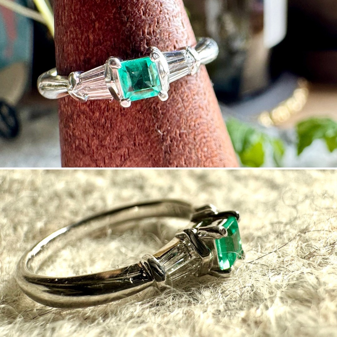 Pt900*9号*エメラルド*テーパーカットダイヤモンドリング Pt900*9号*エメラルド*テーパーカットダイヤモンドリング