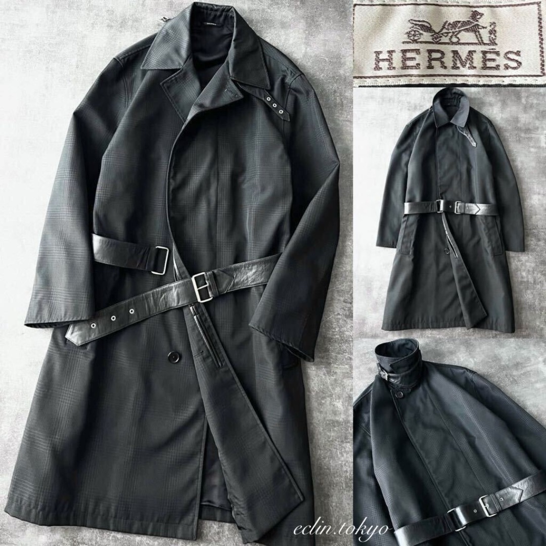 HERMES - HERMES グレンチェック 防塵撥水素材 ロング コート HERMES - HERMES グレンチェック 防塵撥水素材 ロング コート