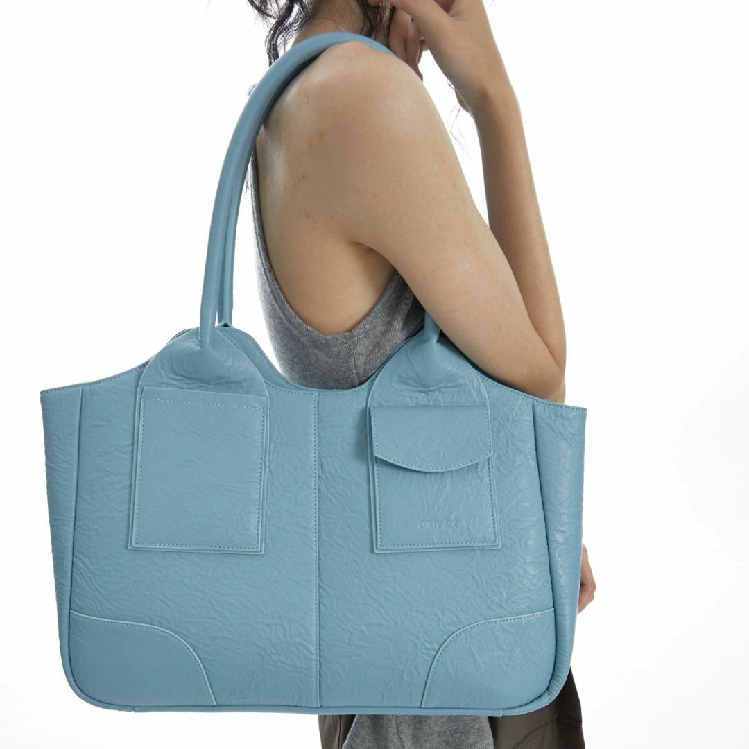 SLOBE IENA - DirtySix シワ加工 ビッグ カウレザー トートバッグ ブルー 大容量