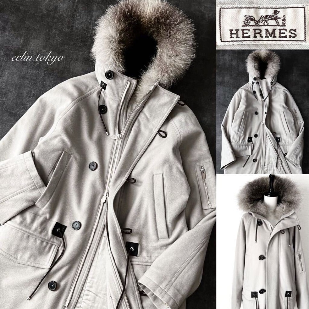 HERMES - HERMES ヌートリア カシミヤ100% 中綿入り コート ダウン E4116