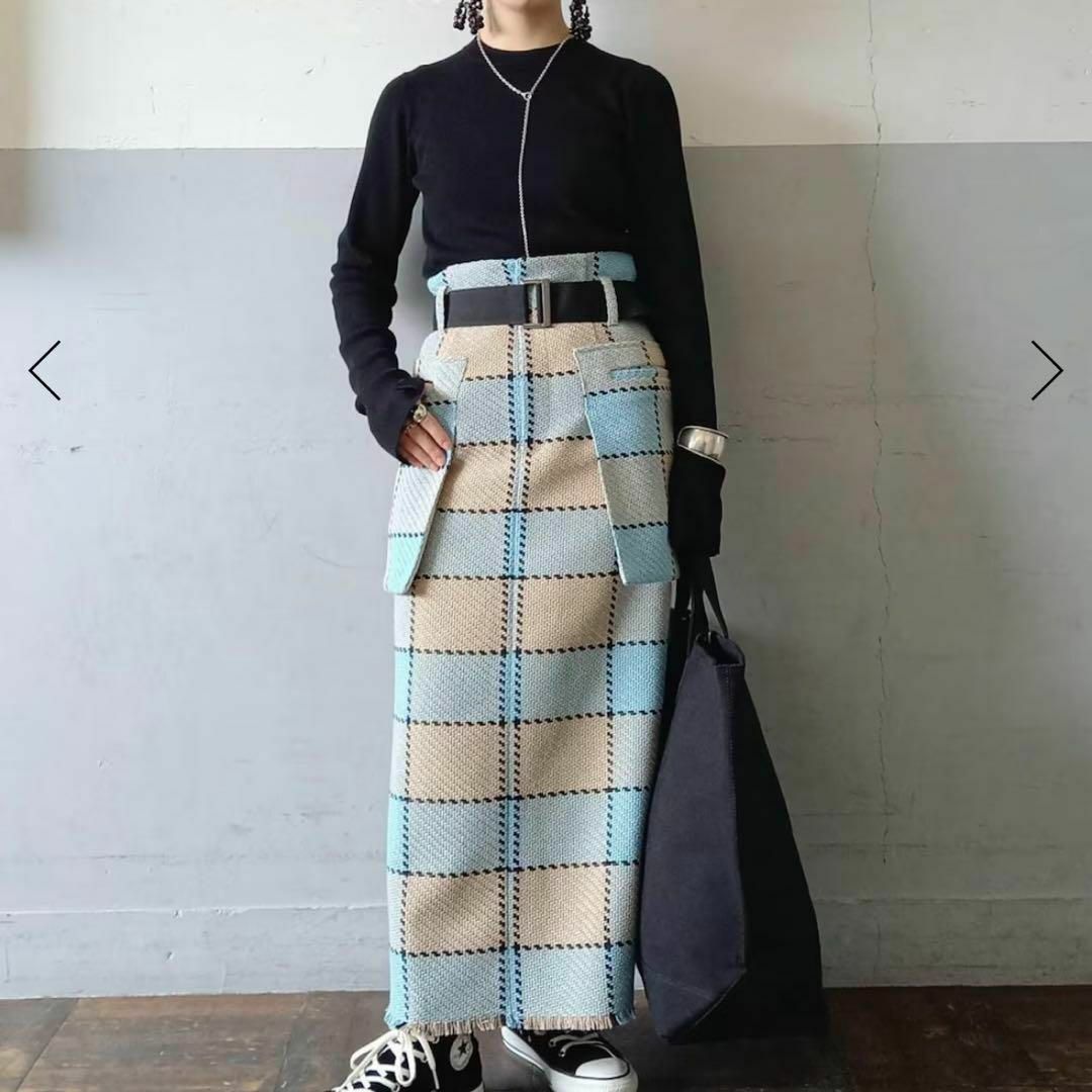 美品✨ アダムエロペ チェックタイトスカート ロング M 2 ブルー 美品✨ アダムエロペ チェックタイトスカート ロング M 2 ブルー