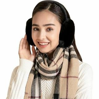 イヤーマフ 耳あて 耳カバー 防寒 ファー もこもこ 折りたたみ ブラック(イヤーマフ)