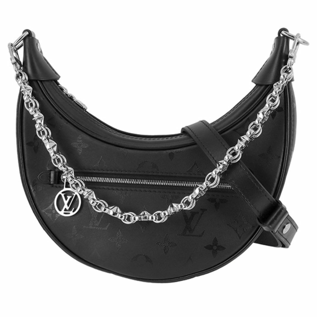 LOUIS VUITTON - ルイヴィトン ショルダーバッグ ループ モノグラム プリント カーフレザー ブラック 黒 シルバー金具 2WAYバッグ ルイヴィトン ハンドバッグ LOUIS VUITTON ルイヴィトン ミニバッグ レディース チェーンバッグ ポシェット 半月型 クロスボディバッグ 新品 h-h064