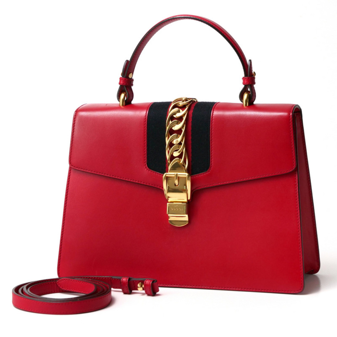 GUCCI - GUCCI グッチ SYLVIE シルヴィ シェリーライン ハンドバッグ 《2WAY》ショルダーバッグ 鞄 ウェブリボン ゴールドチェーン装飾 イタリア製 ブランド古着【中古】20241107/RA1953