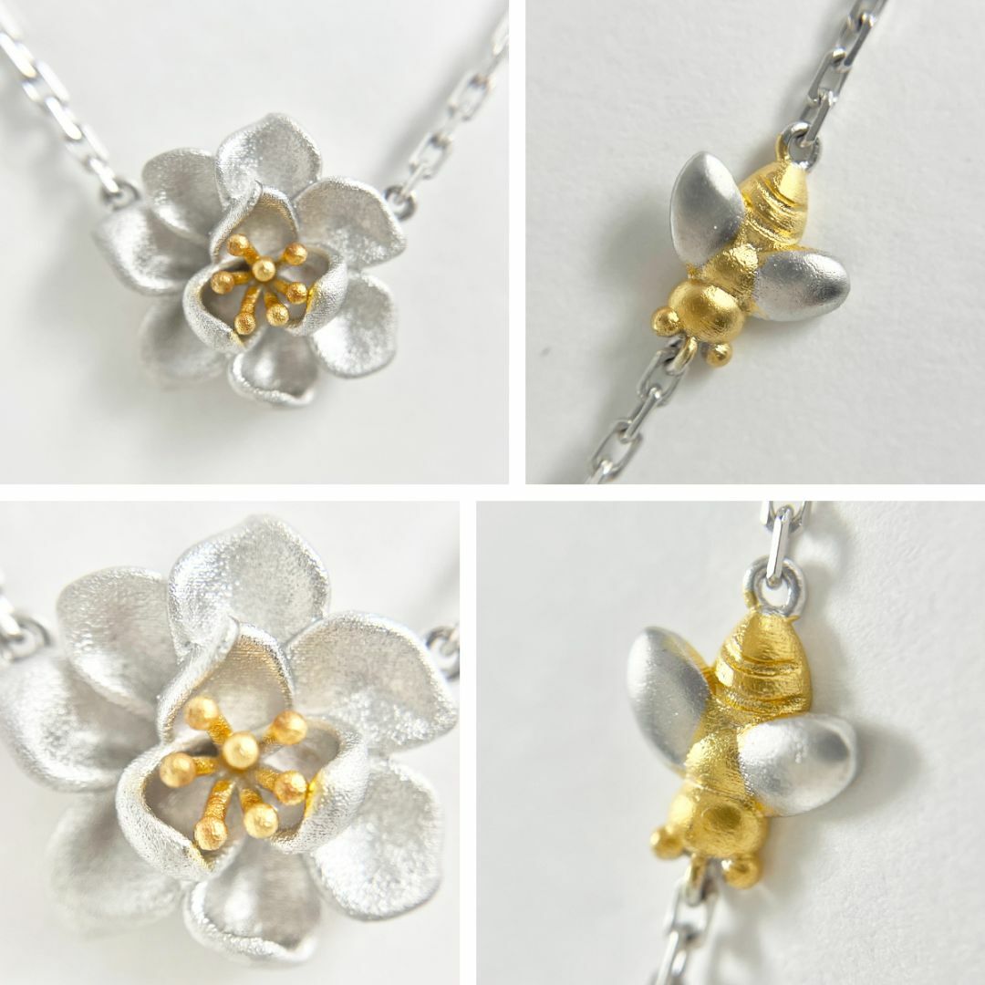 K18WG K18 フラワー ミツバチ モチーフ ネックレス アクセサリー K18WG K18 フラワー ミツバチ モチーフ ネックレス アクセサリー