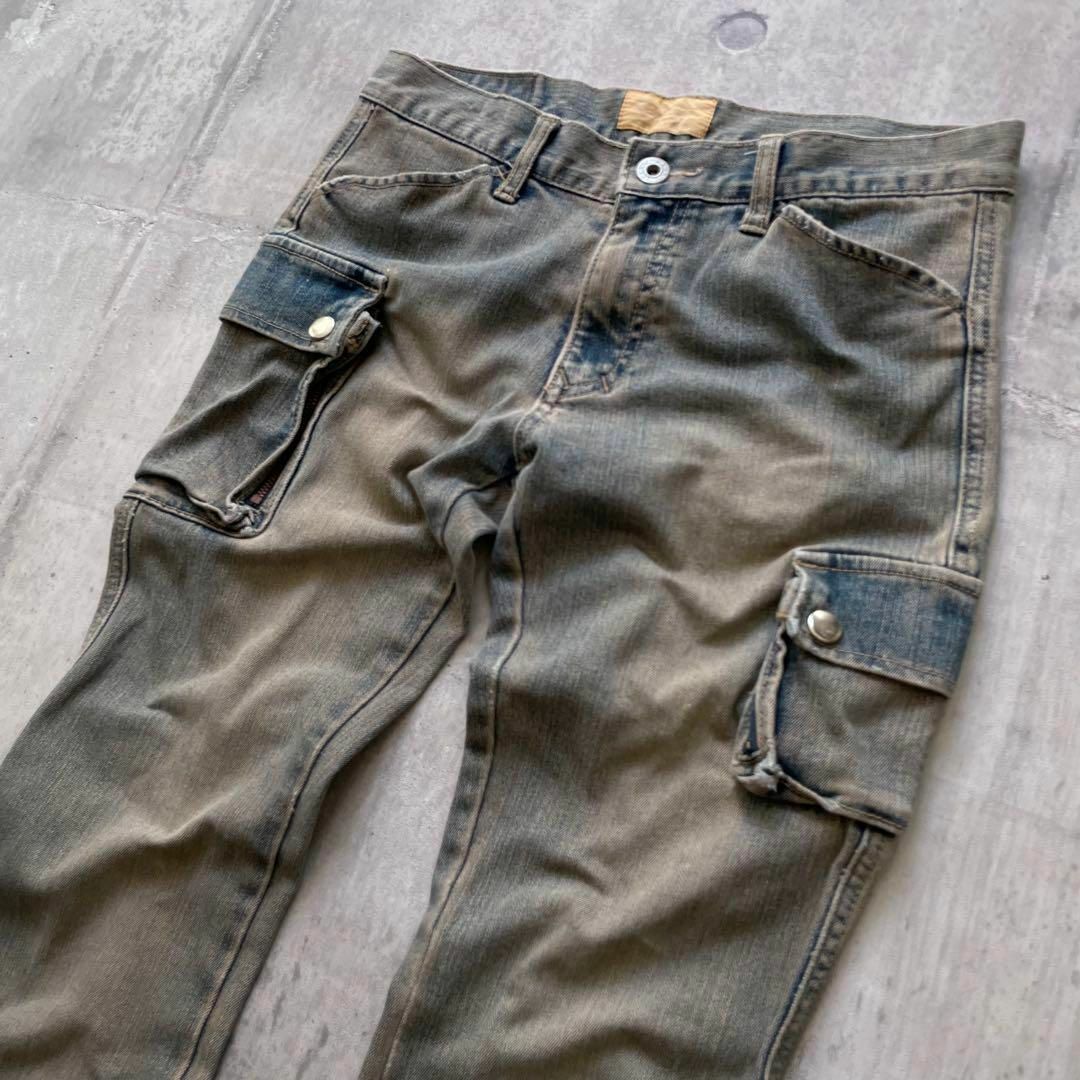 00s フレアデニム カーゴパンツ ベルボトム 汚し加工 y2k 00s フレアデニム カーゴパンツ ベルボトム 汚し加工 y2k