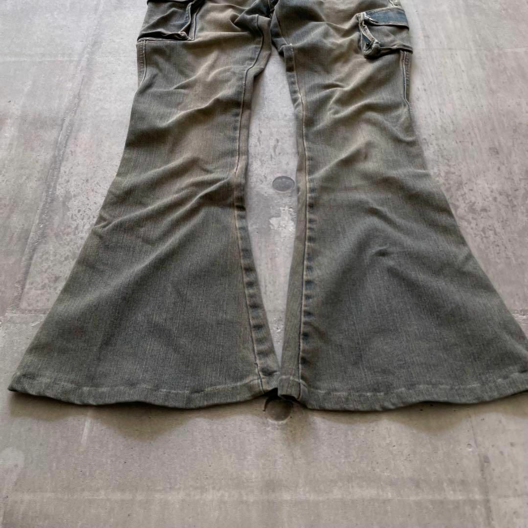 00s フレアデニム カーゴパンツ ベルボトム 汚し加工 y2k 00s フレアデニム カーゴパンツ ベルボトム 汚し加工 y2k