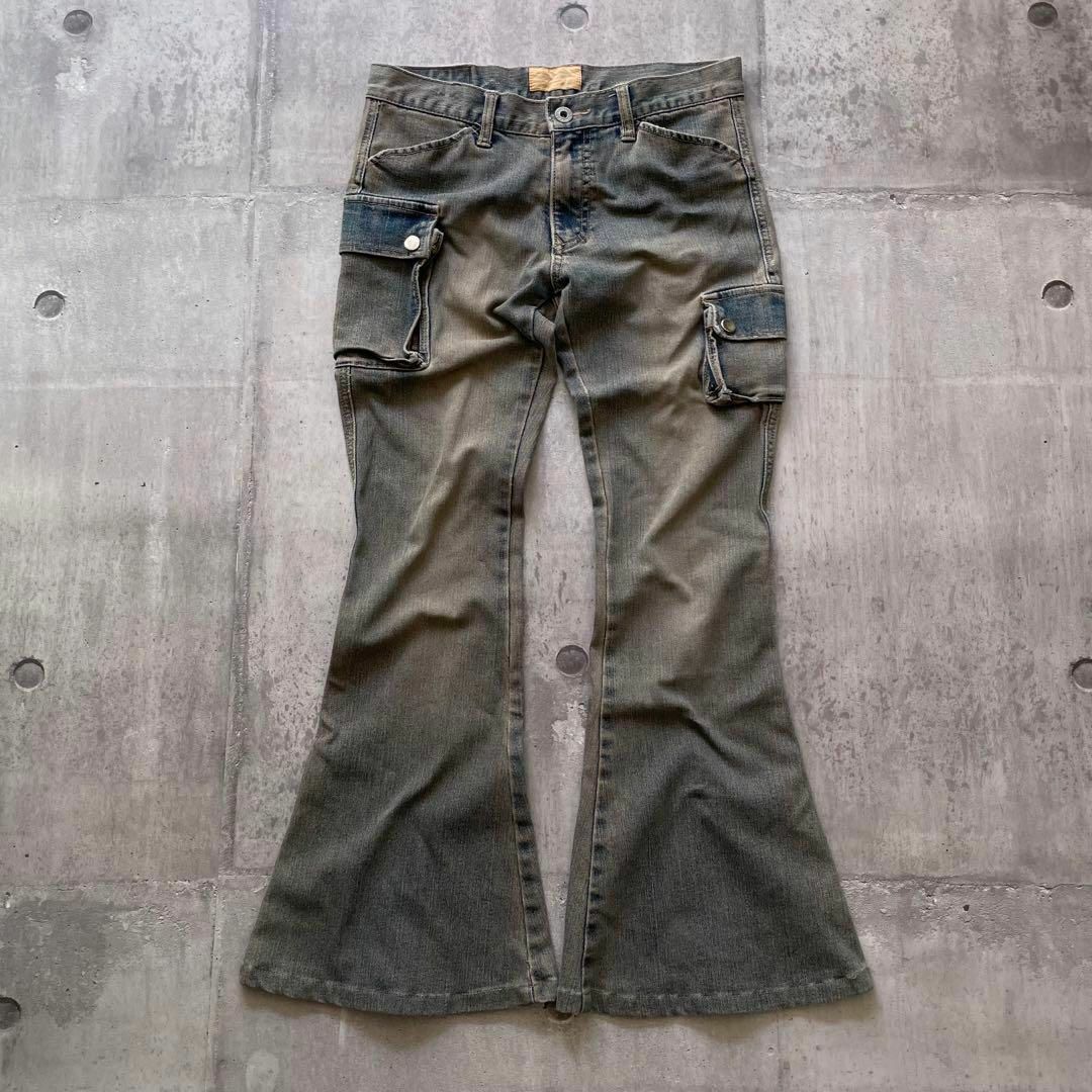 00s フレアデニム カーゴパンツ ベルボトム 汚し加工 y2k 00s フレアデニム カーゴパンツ ベルボトム 汚し加工 y2k