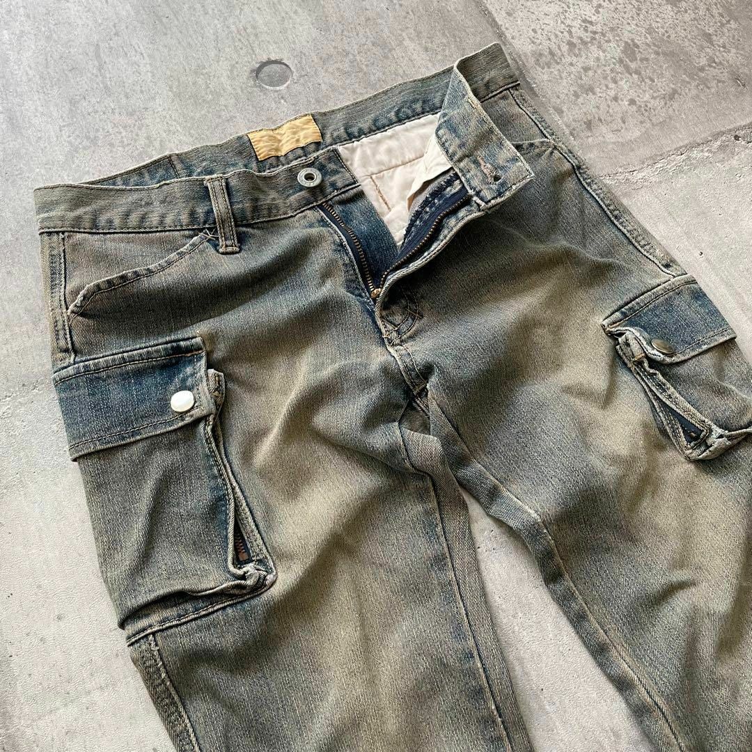 00s フレアデニム カーゴパンツ ベルボトム 汚し加工 y2k 00s フレアデニム カーゴパンツ ベルボトム 汚し加工 y2k