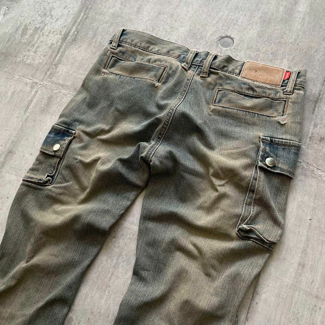 00s フレアデニム カーゴパンツ ベルボトム 汚し加工 y2k 00s フレアデニム カーゴパンツ ベルボトム 汚し加工 y2k