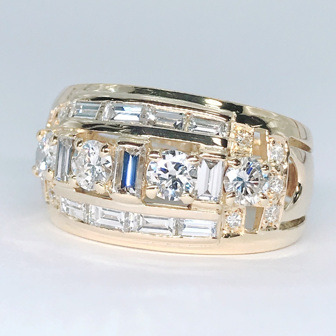 1.65ct 2種カット バケットカット ダイヤモンドリング K18 幅広 豪華の通販 by LeiBee @レイビージュエリー｜ラクマ