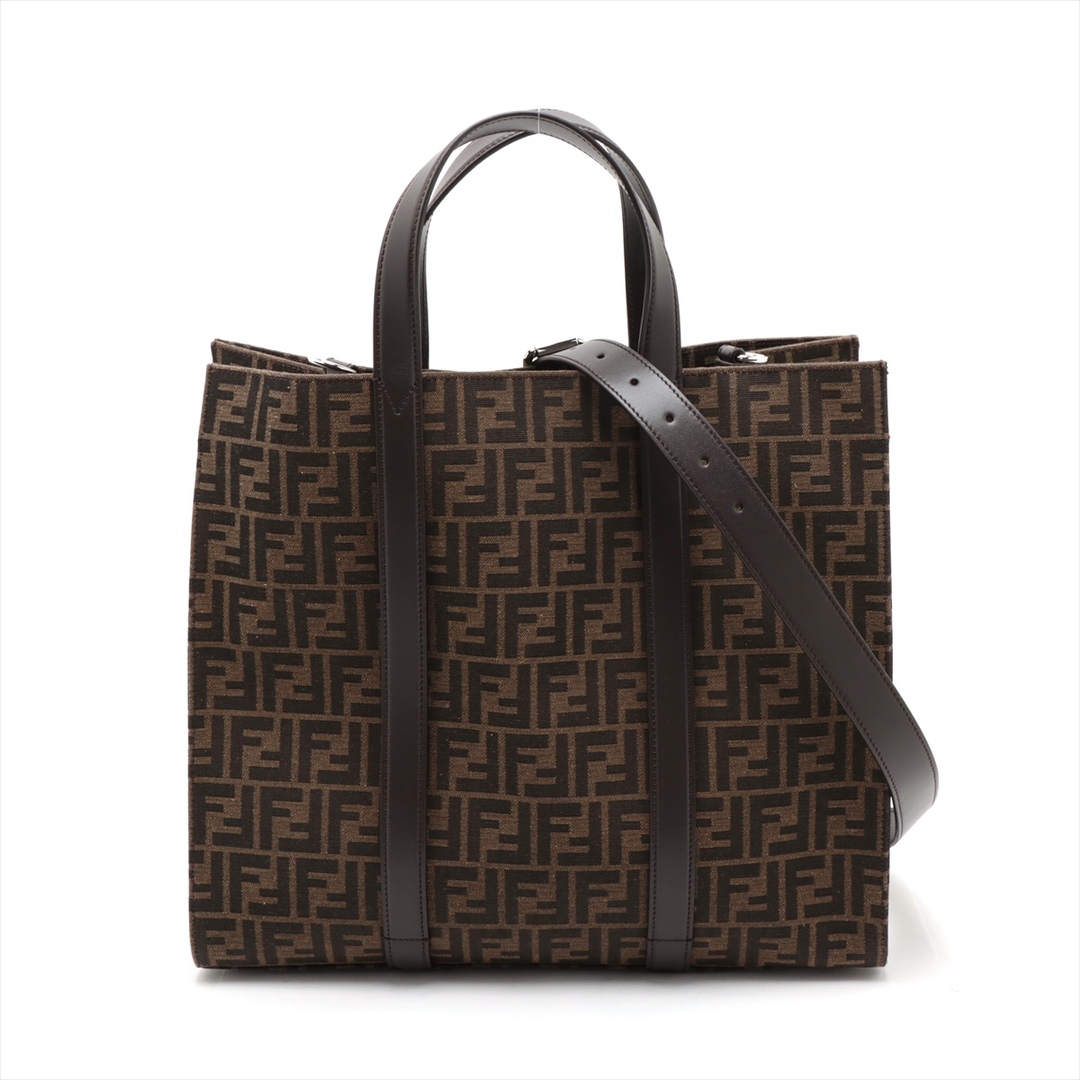 FENDI - フェンディ ショッピングバッグ キャンバス×レザー  ブラウン レディース