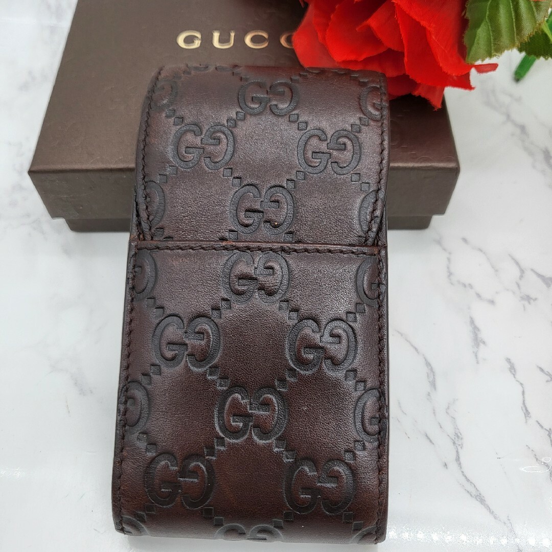 美品】 GUCCI グッチ シガレットケース タバコケース GG シマ レザー 美品】 GUCCI グッチ シガレットケース タバコケース GG シマ レザー