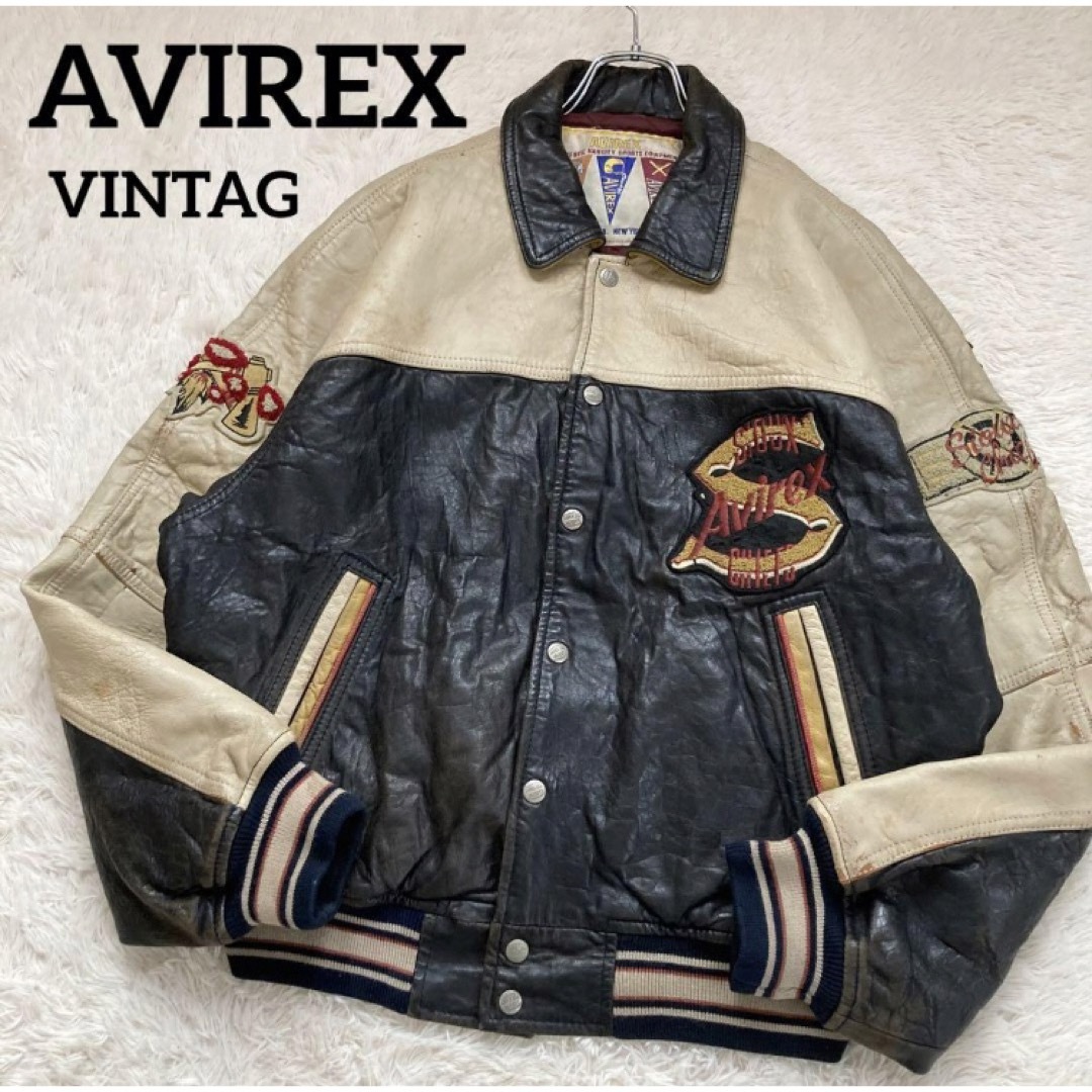 AVIREX スタジャン べた付き オールレザー インディアン USA AVIREX スタジャン べた付き オールレザー インディアン USA
