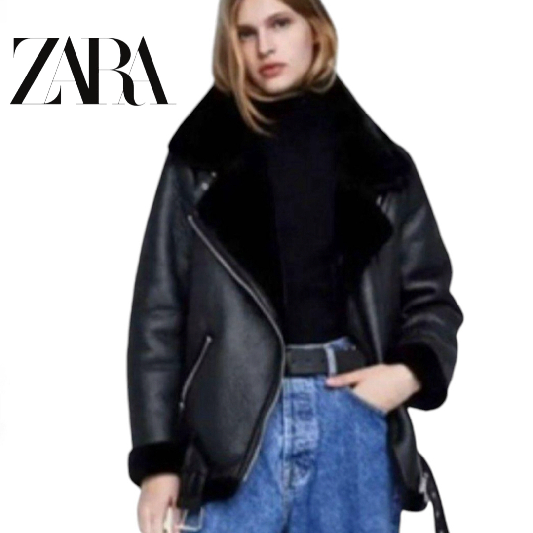 ZARA - ZARA ザラウーマン フェイクムートン ライダース ZARA - ZARA ザラウーマン フェイクムートン ライダース