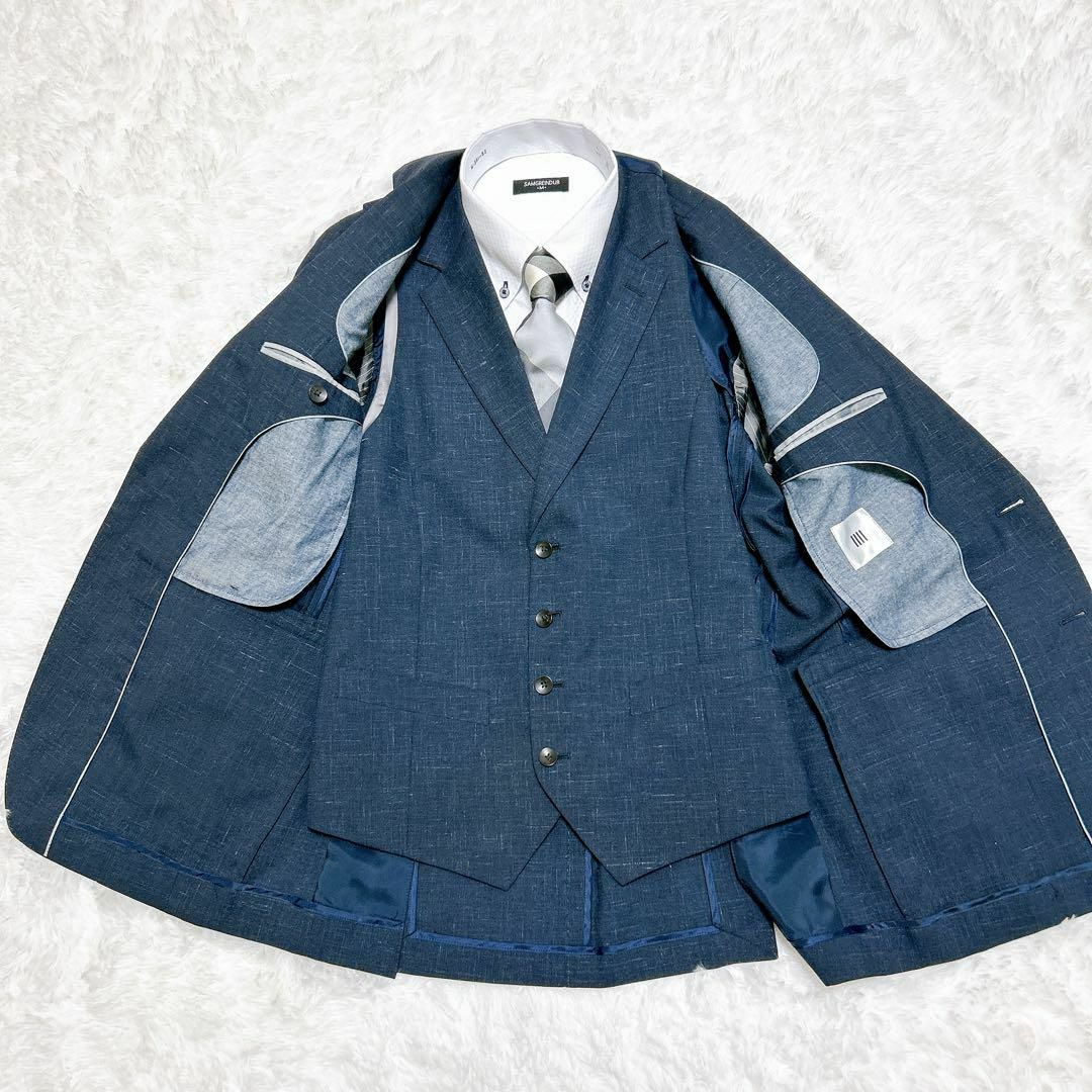 美品】スーツセレクト スリーピース スーツ リネン混 Y5 美品】スーツセレクト スリーピース スーツ リネン混 Y5