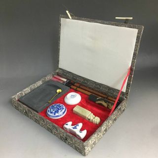  伝統工芸 工芸美術 中國 文房四宝 書道具セット 硯 中國筆二本 筆架 筆洗(書)
