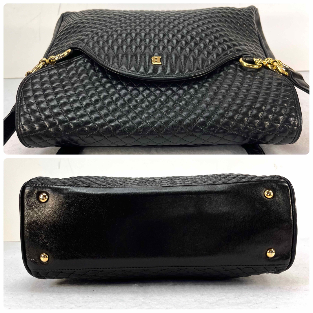 美品】BALLY ラムスキン キルティング トートバッグ 黒 G金具 美品】BALLY ラムスキン キルティング トートバッグ 黒 G金具