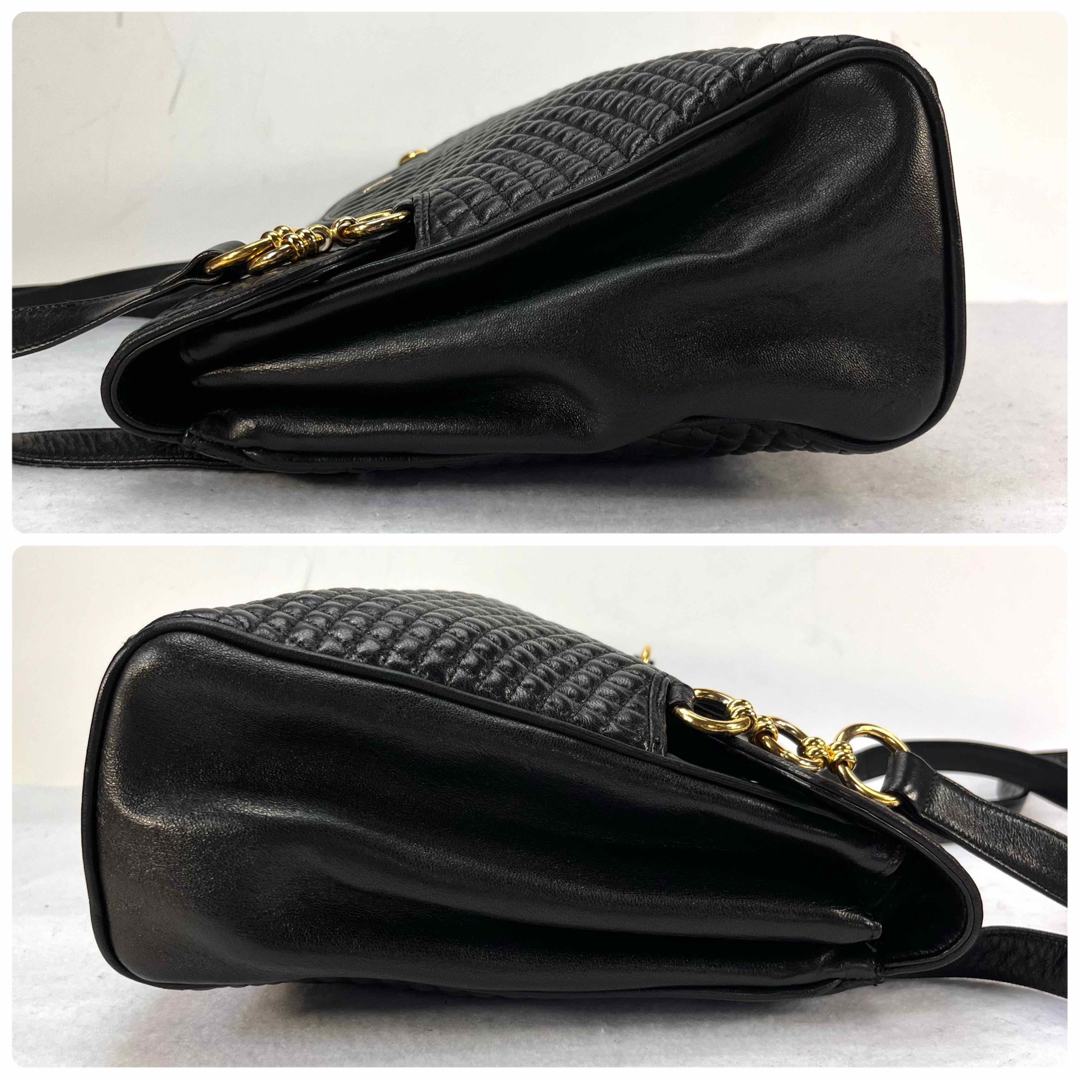 美品】BALLY ラムスキン キルティング トートバッグ 黒 G金具 美品】BALLY ラムスキン キルティング トートバッグ 黒 G金具