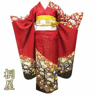 振袖 着物 中古 正絹 桐屋 翠山工房 落款 辻が花 絞り 地模様 金 振袖 着物 中古 正絹 桐屋 翠山工房 落款 辻が花 絞り 地模様 金