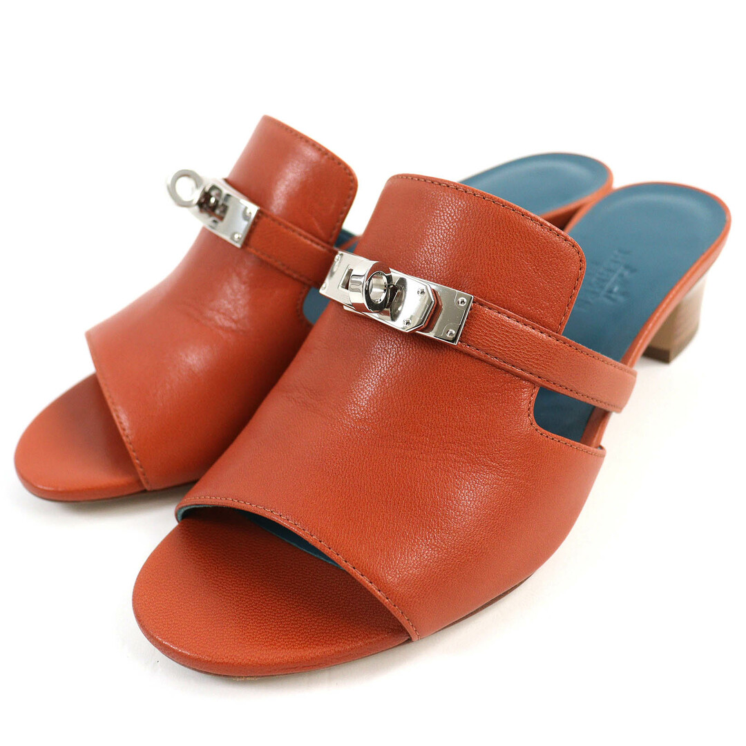 HERMES - 極美品△HERMES エルメス 211070Z キャンディ シルバー金具 ケリーバックル レザー ミュール サンダル ブラウン 36 保存袋付き イタリア製 レディース
