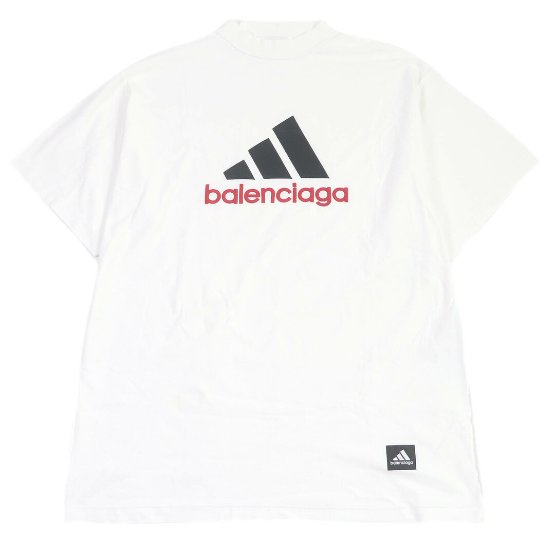 BALENCIAGA - 美品□BALENCIAGA バレンシアガ adidas アディダス コラボ 23SS 731369 コットン パフォーマンスロゴ 刺繍 インサイドアウト オーバーサイズ モックネック 半袖Ｔシャツ ホワイト L ドイツ製 正規品 メンズ