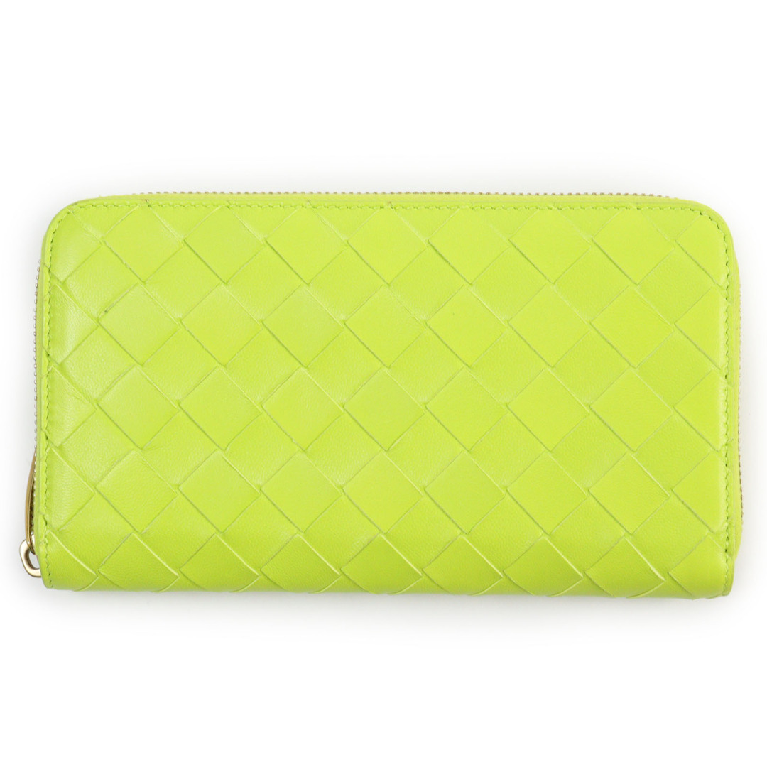 美品●BOTTEGAVENETA ボッテガヴェネタ 74942 イントレチャートレザー ラウンドジップウォレット ロングウォレット 長財布 イエローグリーン 箱・保存袋付き イタリア製 メンズ