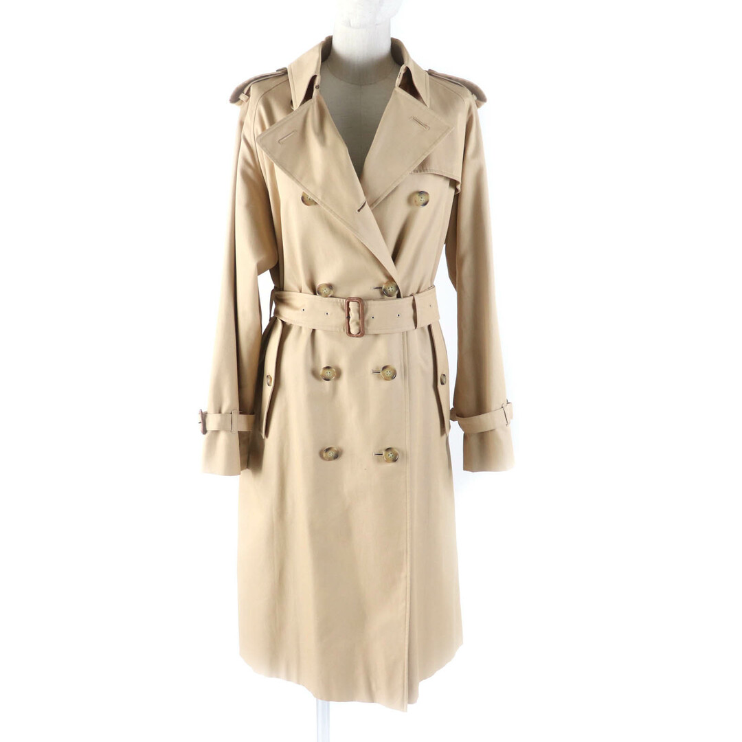 美品★MACKINTOSH LONDON マッキントッシュ ロンドン コットン100% ベルト付 レザー使い 裏地チェック柄 ロング トレンチコート ベージュ 40 日本製 正規品 レディース