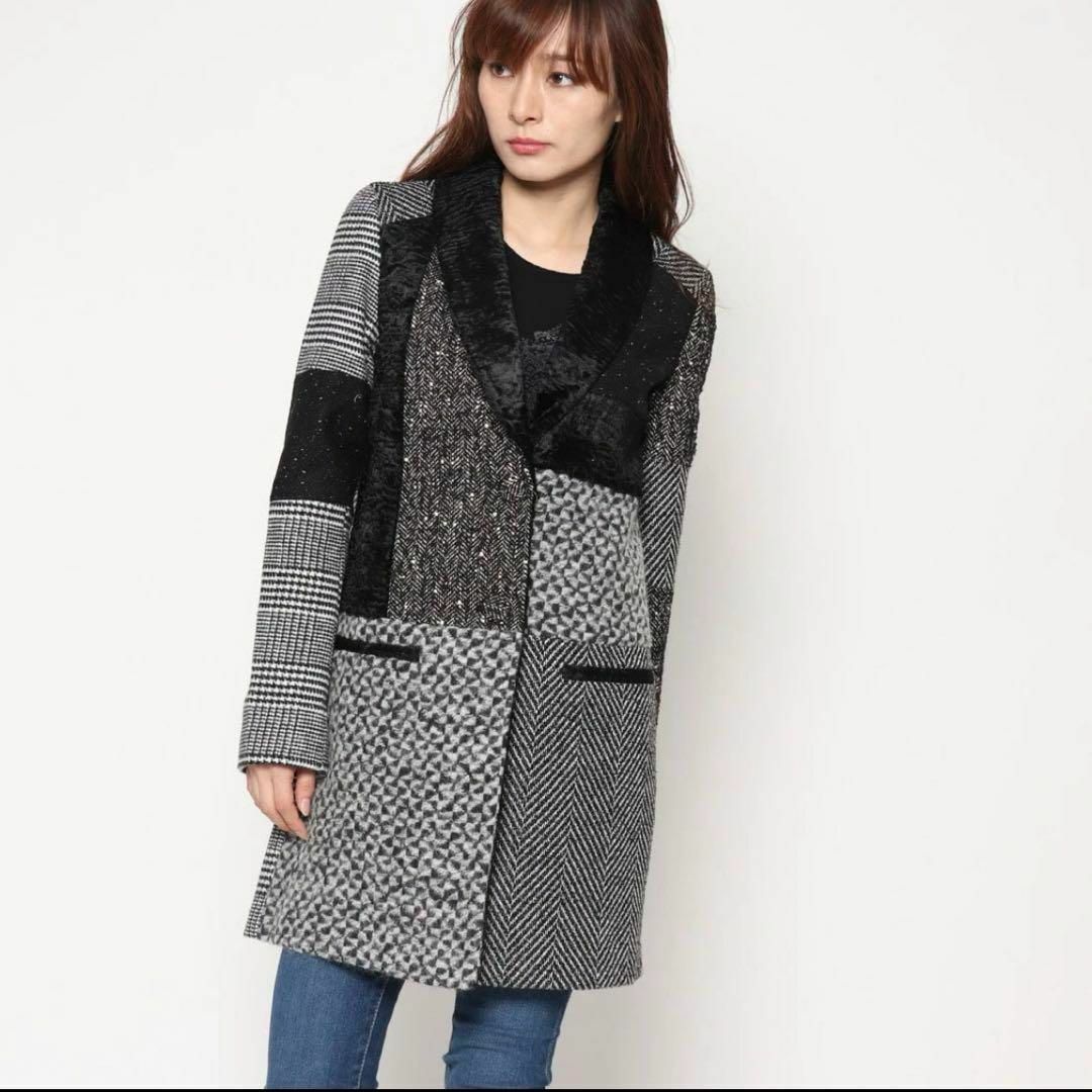 Desigual パッチワーク チェスターコート 38サイズ デシグアル 黒 Desigual パッチワーク チェスターコート 38サイズ デシグアル 黒