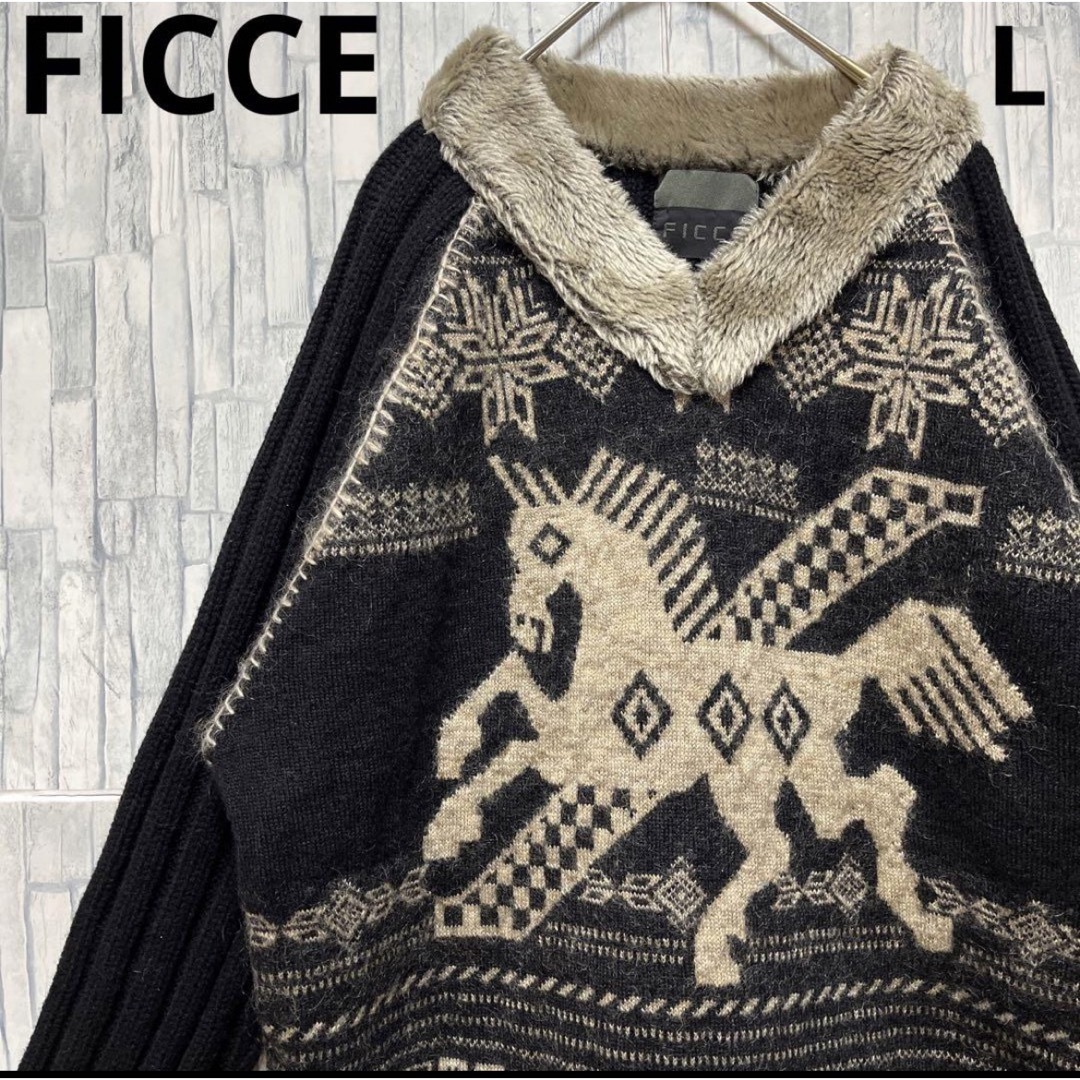 FICCE - FICCE フィッチェ ドン小西 柄ニット セーター L FICCE - FICCE フィッチェ ドン小西 柄ニット セーター L