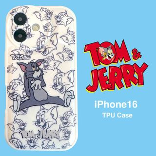 トムとジェリー パターン iPhone16 ケース TPU 液晶保護フィルム付き(iPhoneケース)