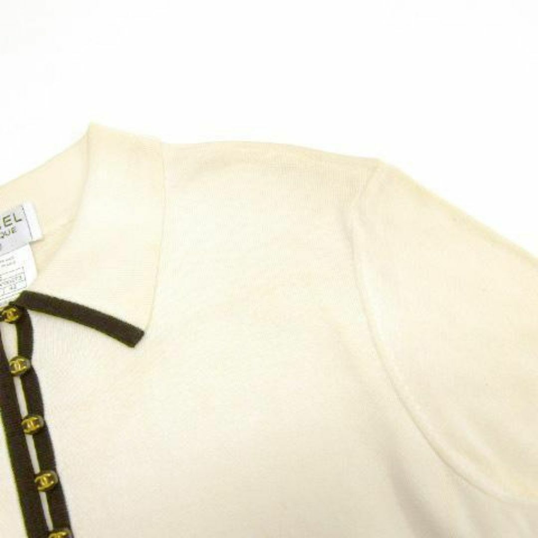 ☆希少☆CHANEL 96C バイカラー ココボタン ポロシャツ アイボリー ☆希少☆CHANEL 96C バイカラー ココボタン ポロシャツ アイボリー