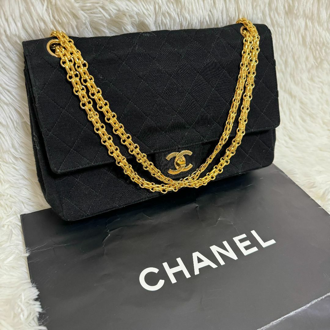 CHANEL - CHANEL シャネル マトラッセ コットン チェーンショルダー ダブル 黒