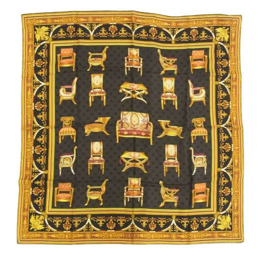 GUCCI グッチ シルク100% 椅子 総柄 スカーフ ブラック ブラック系 GUCCI グッチ シルク100% 椅子 総柄 スカーフ ブラック ブラック系