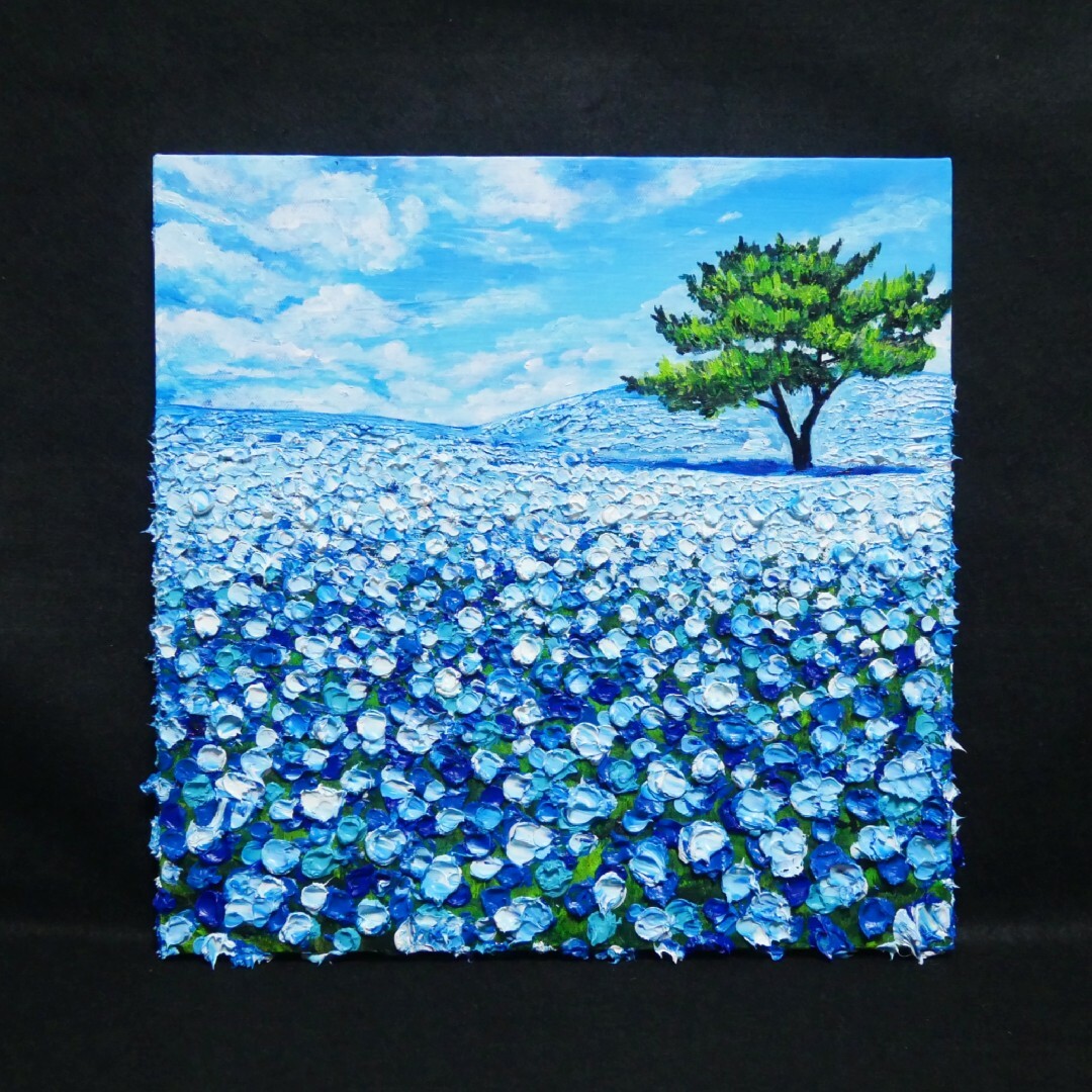 油絵 絵画アートパネル【ネモフィラの丘】