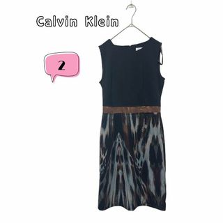 カルバンクライン(Calvin Klein)のCalvin Klein カルバンクライン　アニマル柄ノースリーブワンピース　2(ひざ丈ワンピース)
