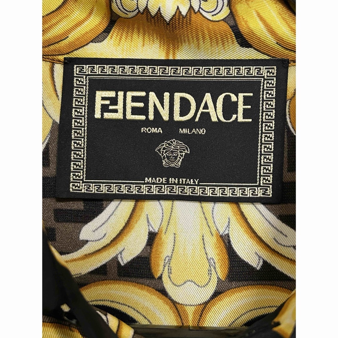 夜のオヤジは艶シャツで】FENDACE総柄シルクシャツ39黒金 夜のオヤジは艶シャツで】FENDACE総柄シルクシャツ39黒金