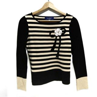 エムズグレイシー(M'S GRACY)のM'S GRACY(エムズグレイシー) 長袖カットソー サイズ38 M レディース美品  - 黒×ベージュ ボーダー/スパンコール(カットソー(長袖/七分))