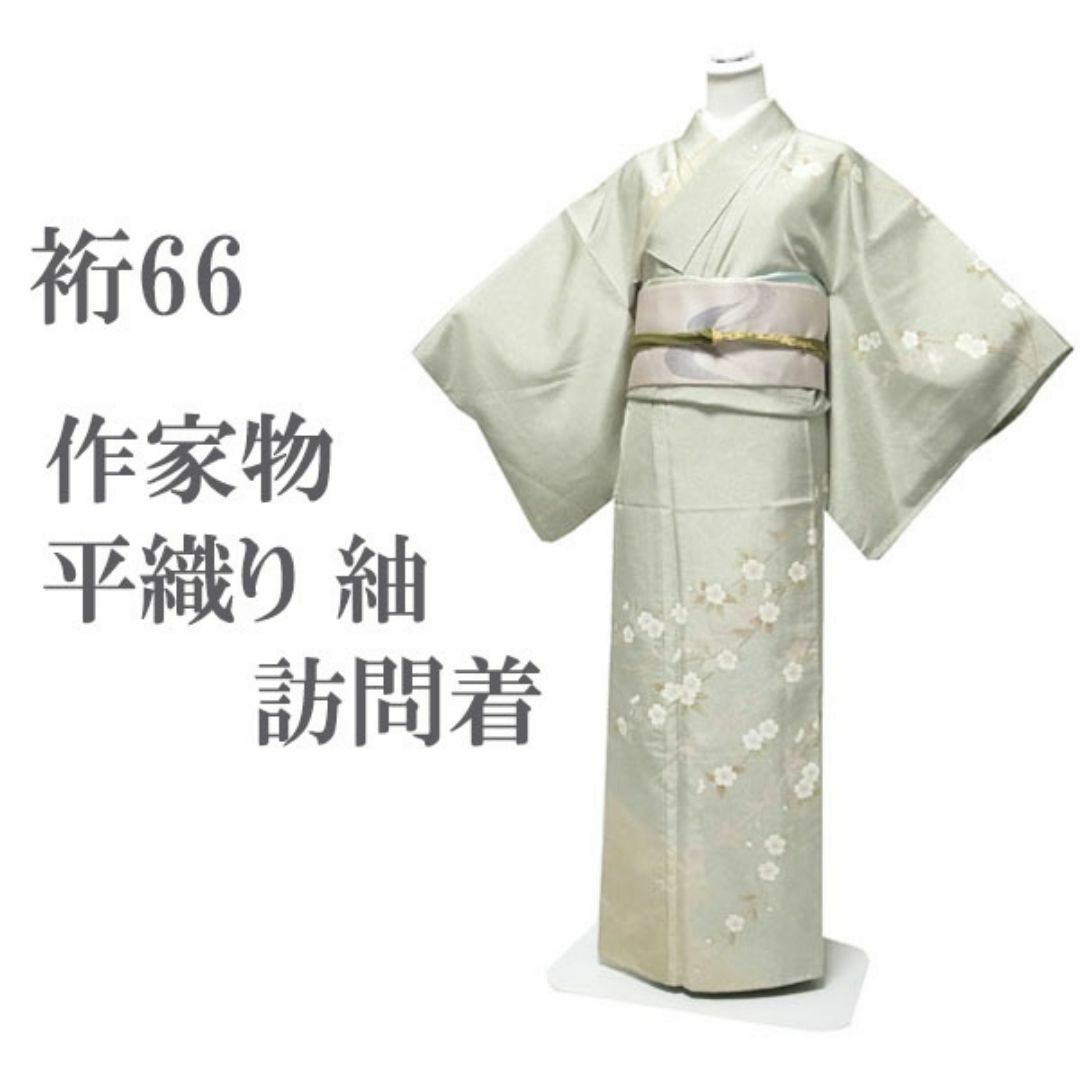 紬 訪問着 着物 平織り 作家物 手染め たたき染 裄66 Ｍ 中古 sn380