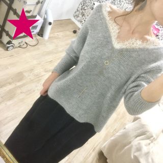 ミスティウーマン(mysty woman)のまとめ買いSALE❗️ mystywoman 胸元 レース オフショル ニット(ニット/セーター)