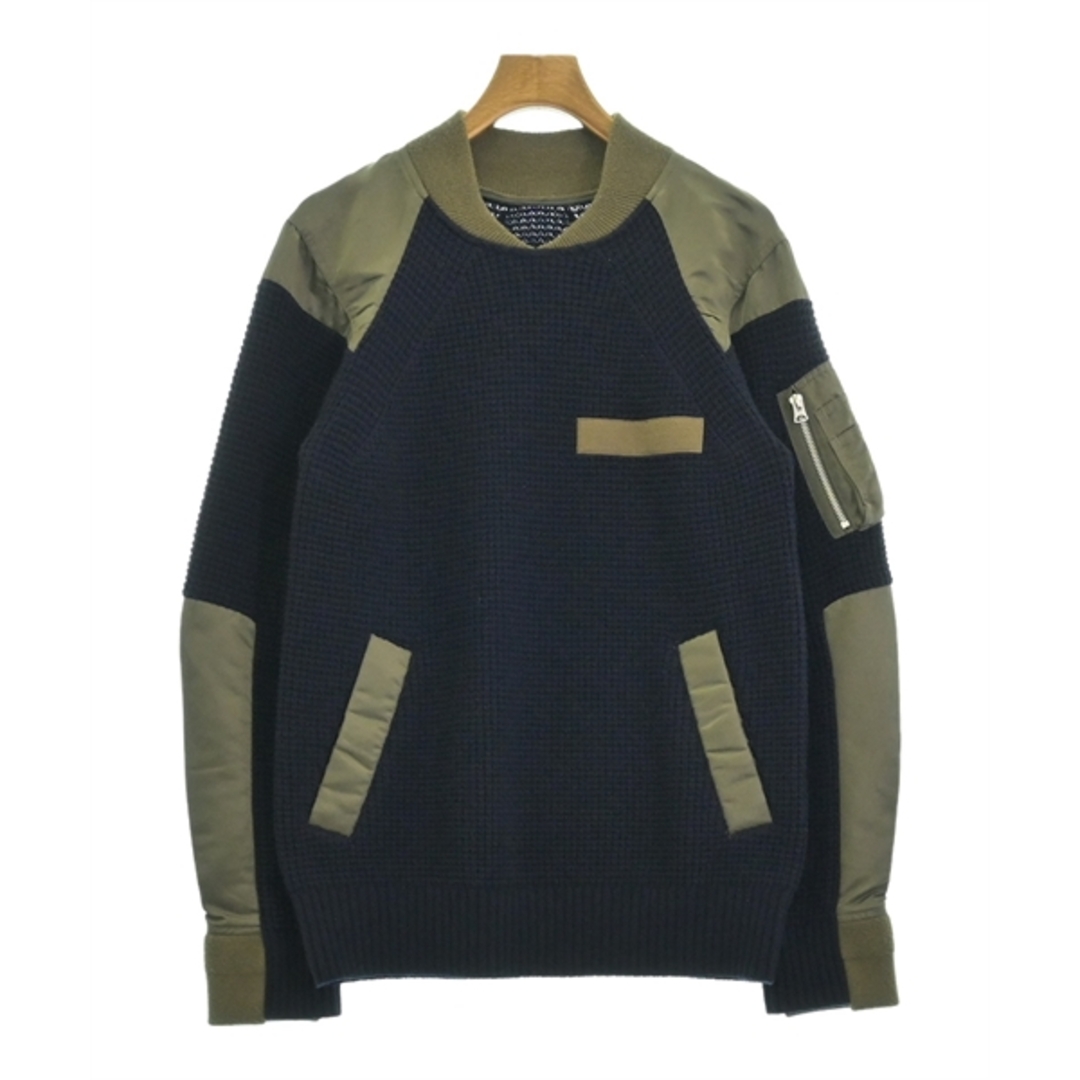 sacai - sacai サカイ ニット・セーター 2(M位) 紺xカーキ sacai - sacai サカイ ニット・セーター 2(M位) 紺xカーキ