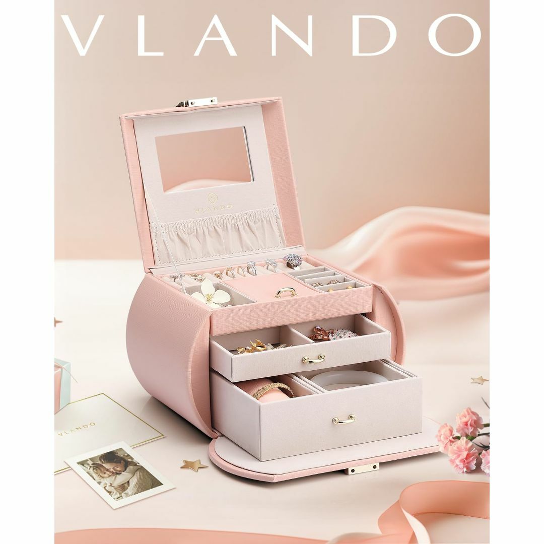 人気商品】Vlando 半円形ジュエリーボックス 中規模の宝石箱 人気商品】Vlando 半円形ジュエリーボックス 中規模の宝石箱