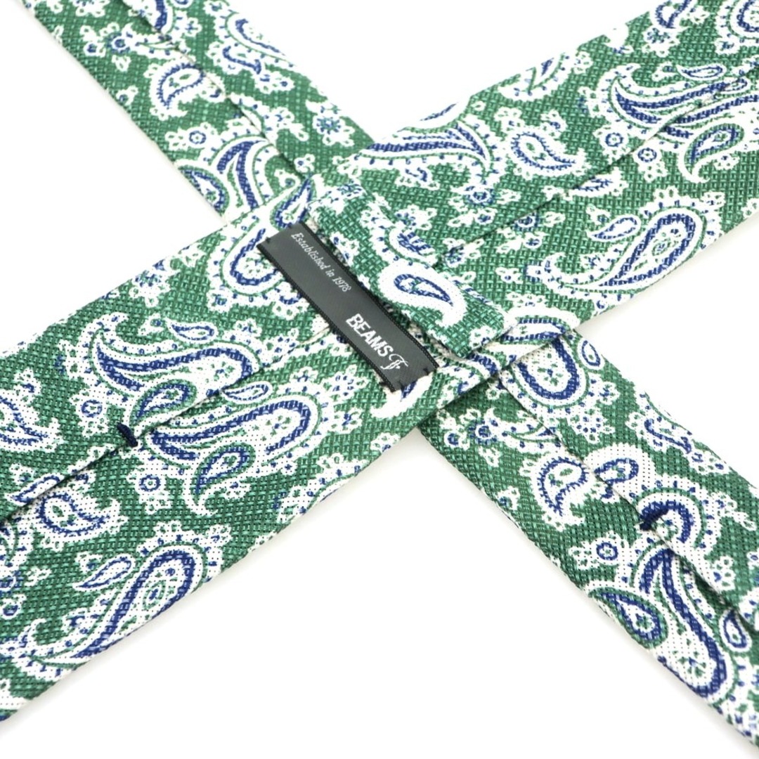 【中古】ビームスエフ BEAMS F シルクリネン ペイズリー柄ネクタイ グリーンxネイビー×ホワイト【メンズ】
