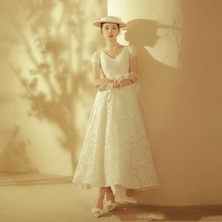  総レース ウェディングドレス  二次会 結婚式ドレス 139F(ウェディングドレス)